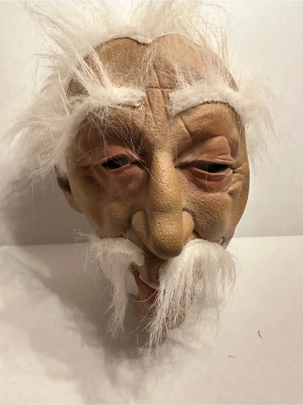 Vintage Halloween Rubber Latex White Elderly Character Face Mask with Faux Hair
